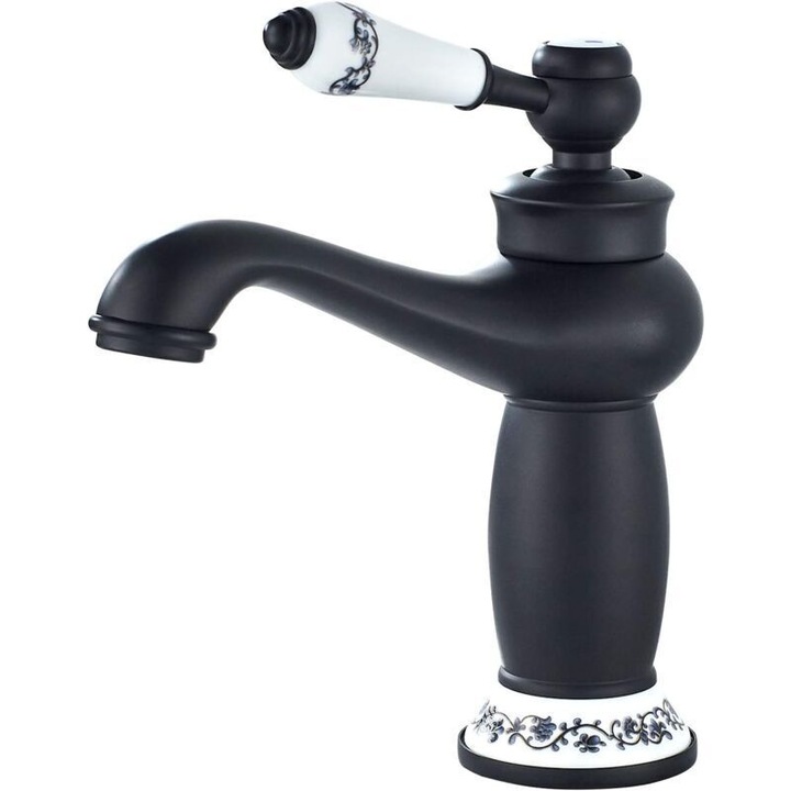 Retro egykaros csaptelep, fekete, sárgaréz, tömlőkkel együtt