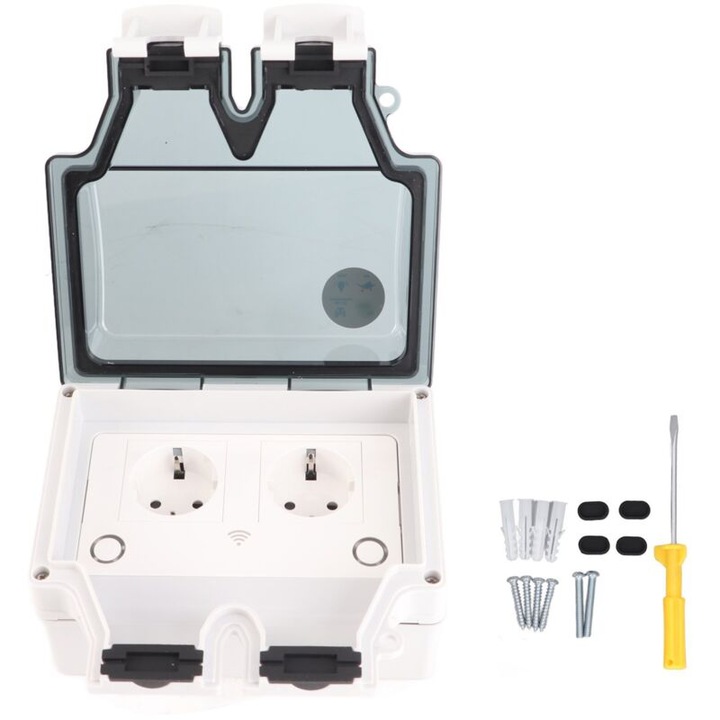 Priza de exterior impermeabila, 16A IP66, priza electrica inteligenta WiFi montata pe perete, rezistenta la ploaie, tip 86, priza UE 110-250V (SNW-2SR)