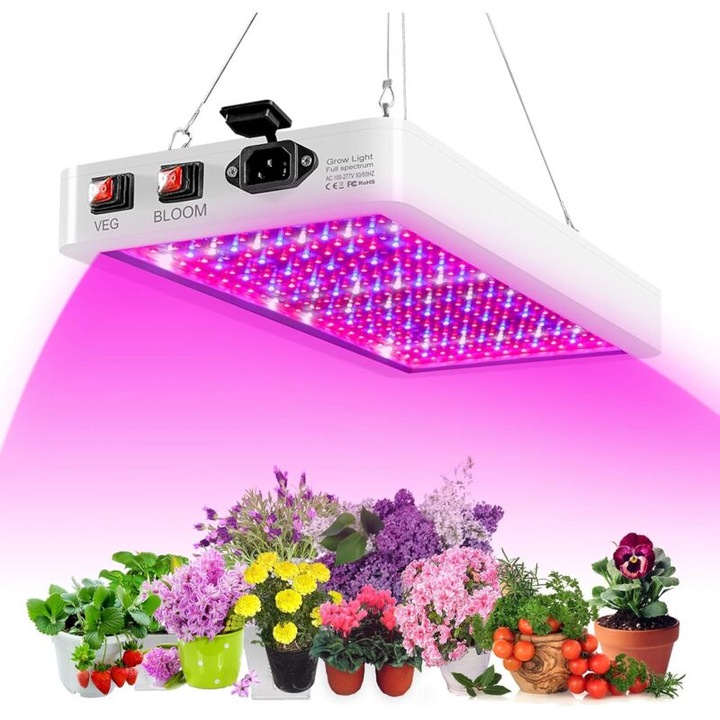 Lampa de crestere cu spectru complet, panou LED de 1000W pentru crestere cu 216 LED-uri, lampa UV si IR pentru plante, lumini horticole pentru sere si plante de interior, legume si flori