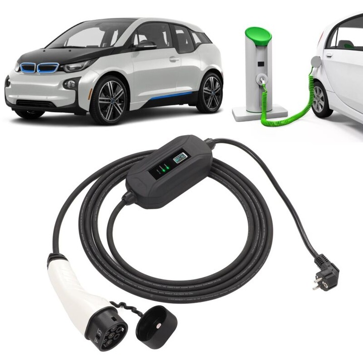 Incarcator EV de 3.6 KW Tip 2, Incarcator Masina Electrica 16A, Cablu de Incarcare de 5m pentru Masini Electrice Standard IEC 62196-2 Tip