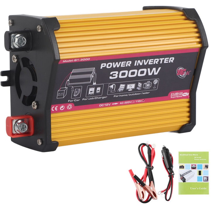 Invertor auto 300W, Convertor automat de putere auto dual USB, Adaptor cu unda sinusoidala modificata, Convertor de tensiune