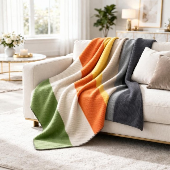 Pătură tricotată din bumbac Spalno belio.bg Bella, 130/170