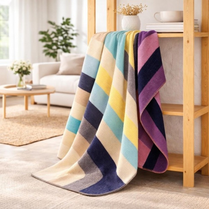 Pătură tricotată din bumbac Spalno belio.bg Dalia, 130/170