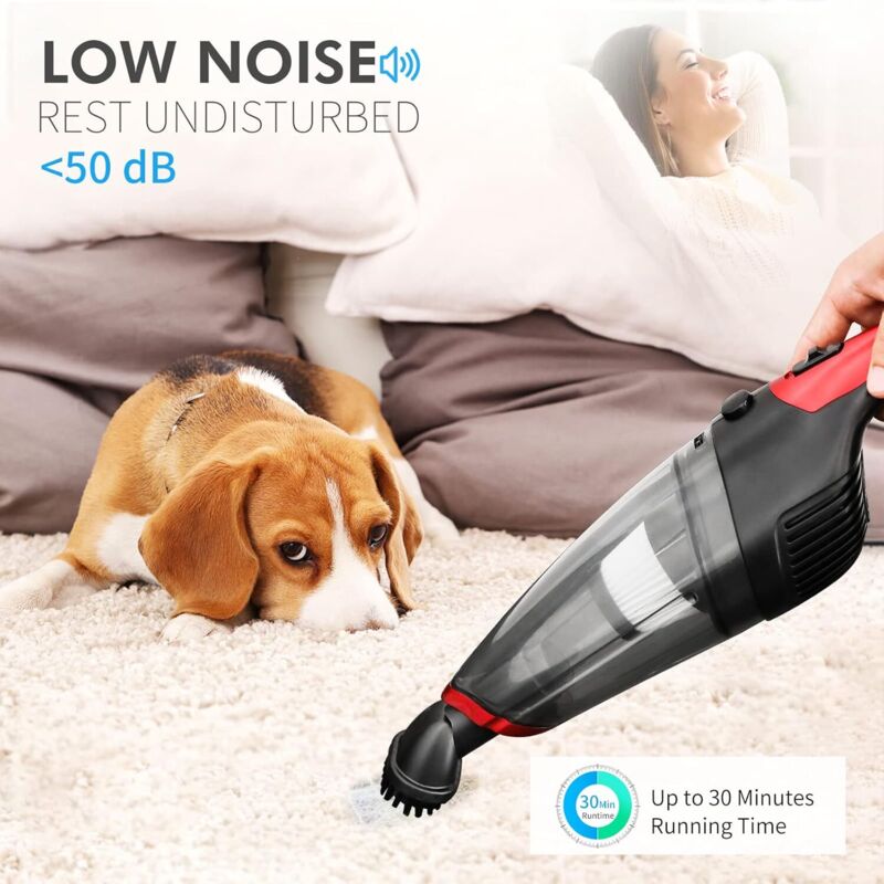 Aspirator portabil fara fir, 2500 mAh, accesorii multifunctionale, negru si rosu
