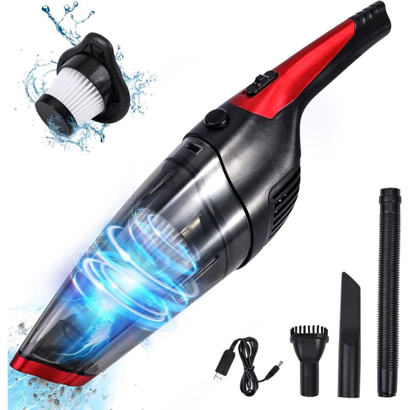 Aspirator portabil fara fir, 2500 mAh, accesorii multifunctionale, negru si rosu