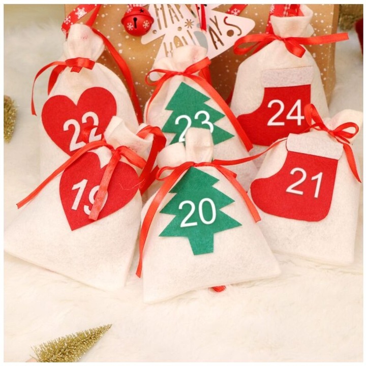 Pungi Advent de Craciun, inalta rezistenta, pâslă