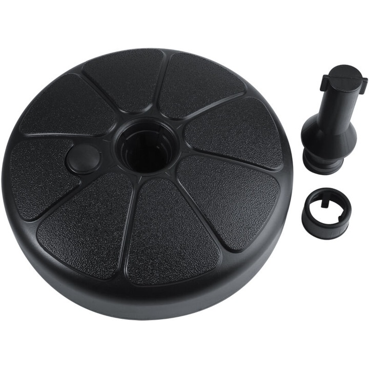 Baza umbrela rotunda din plastic, rezistenta, pentru umplere cu apa sau nisip, 38x14cm, neagra