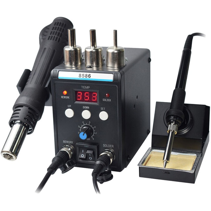 Statie de relucrare cu aer cald, statie de lipit cu afisaj digital pentru reparatii electronice (EU Plug 220V)