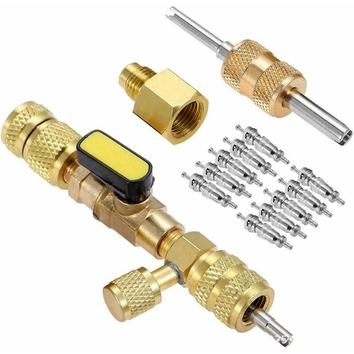 Szelepszár eltávolító és beszerelő szerszámkészlet, 1/4" és 5/16", réz, sárga