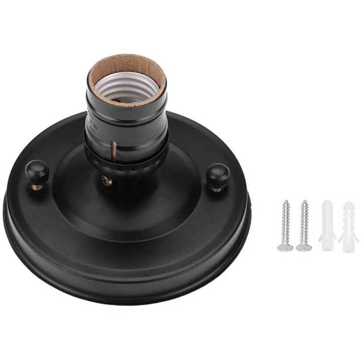 Suport lampa suspendata industriala vintage E26/E27 pentru tavan/perete, dulie cu surub pentru bec, negru