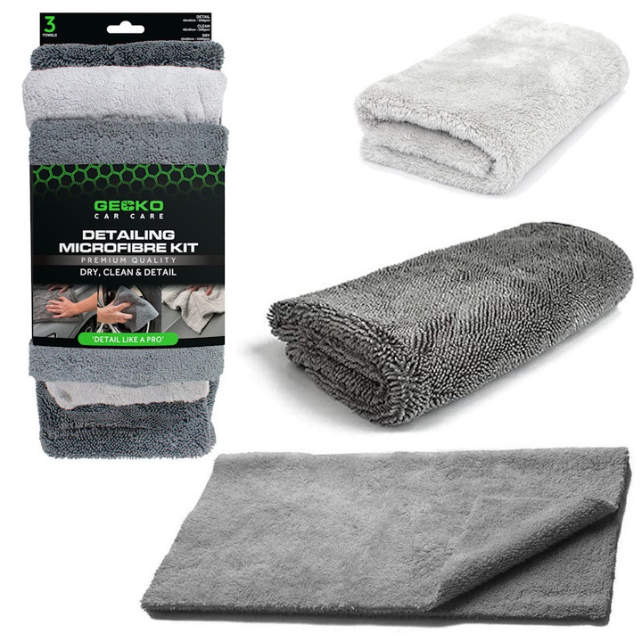 Set 3 Lavete Microfibra Premium GECKO Detailing, 45x60cm, 40x40cm, Multicolor