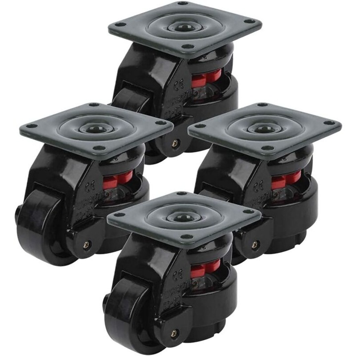 Set 4 Roti pivotante de 50 mm, 250 KG/551,16 LBS, cu rotatie la 360°, negru