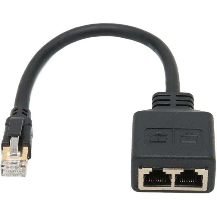 Adaptor RJ45 Splitter, 1 la 2 Porturi, Cabluri CAT8, Negru