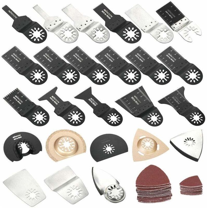 Set de 100 accesorii pentru unelte multifunctionale, lama de feronerie din otel carbon, multicolor, 20x15x6cm