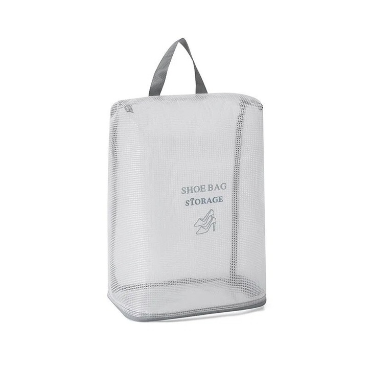 Sac pantofi PVC transparent voiaj, organizator incaltaminte impermeabil, husa pantofi calatorie vizibilitate, 32x22x13cm, 60g, gri