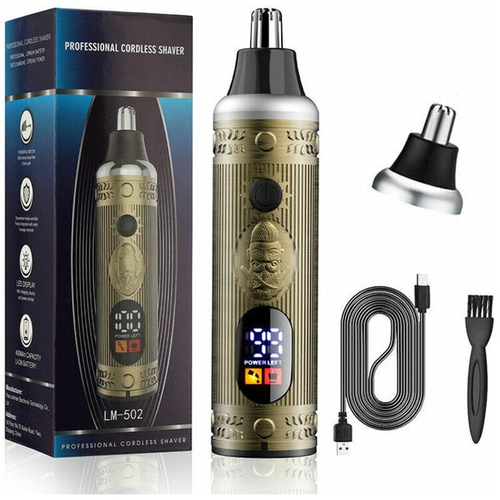 Aparat de tuns nas si urechi pentru barbati, inox, 15x5x5cm, reincarcabil, waterproof