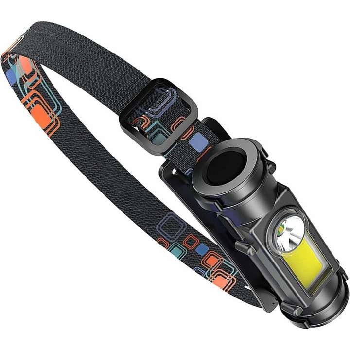 Lanterna frontala LED, 850 lumeni, IPX4 waterproof, acumulator 1200mAh, neagra