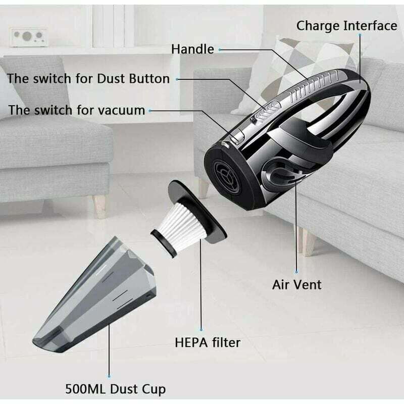 Aspirator portabil fara fir, 120W, putere de aspiratie 6000PA, capacitate 500ml, acumulator 2200mAh, pentru acasa si masina