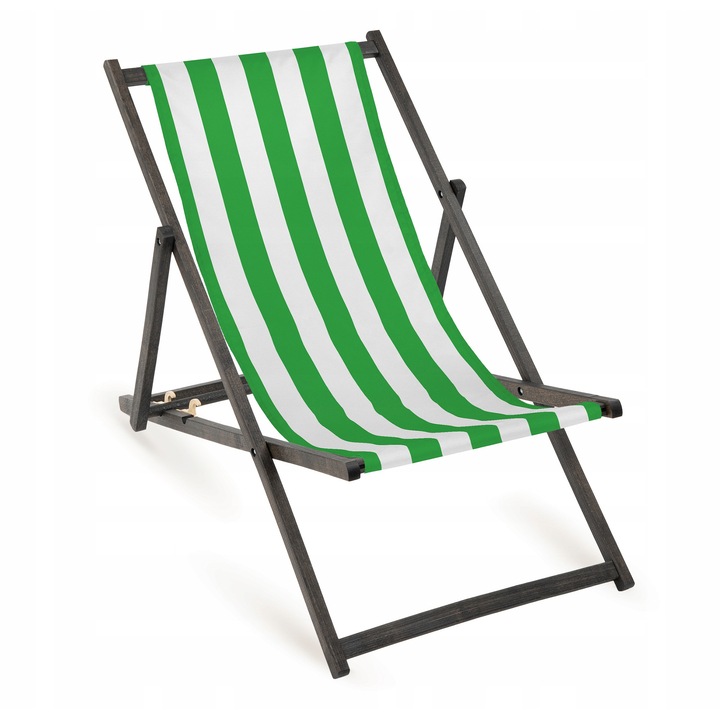 Sezlong pliabil din lemn, Allbag, cu dungi verzi, 110x55cm, rezistent