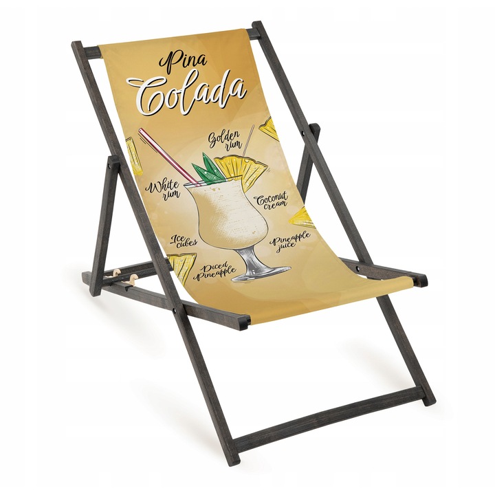 Lezak plaja din lemn, Allbag, cu imprimeu, 110x55cm, reglabil, pliabil