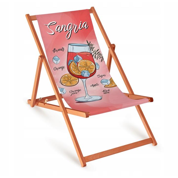 Sezlong pliabil din lemn de fag cu imprimeu Sangria, 110x55cm, pentru gradina si plaja, 1 bucata