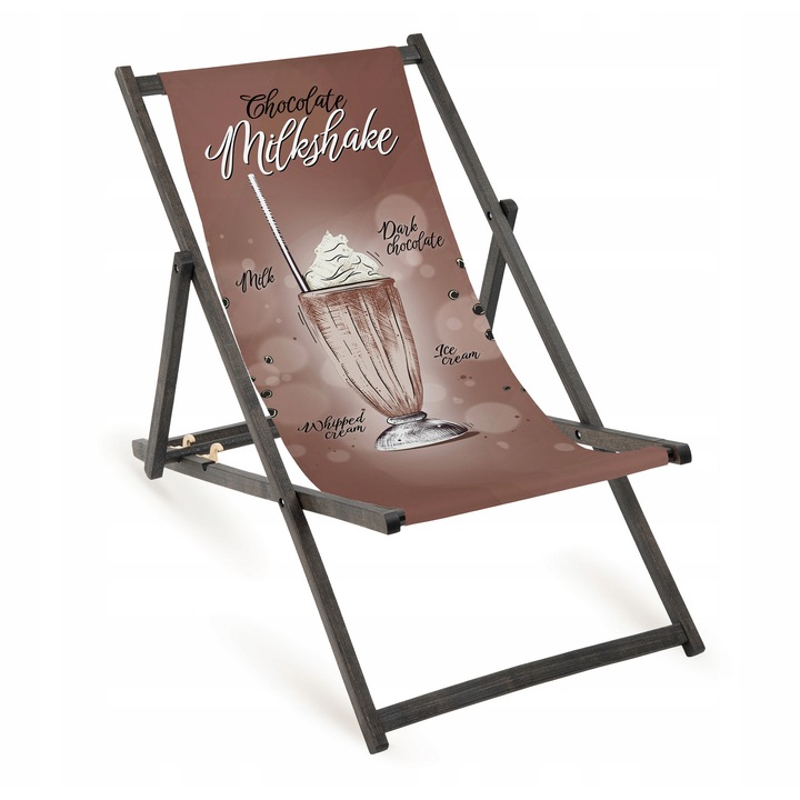 Sezlong pliabil din lemn, Allbag, design cu imprimeu, 110x55cm, pentru plaja si gradina