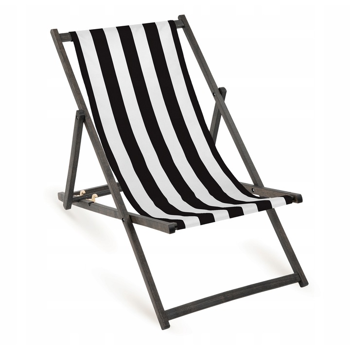 Sezlong din lemn cu dungi negre, Allbag, pliabil, 110x55cm, pentru balcon si terasa