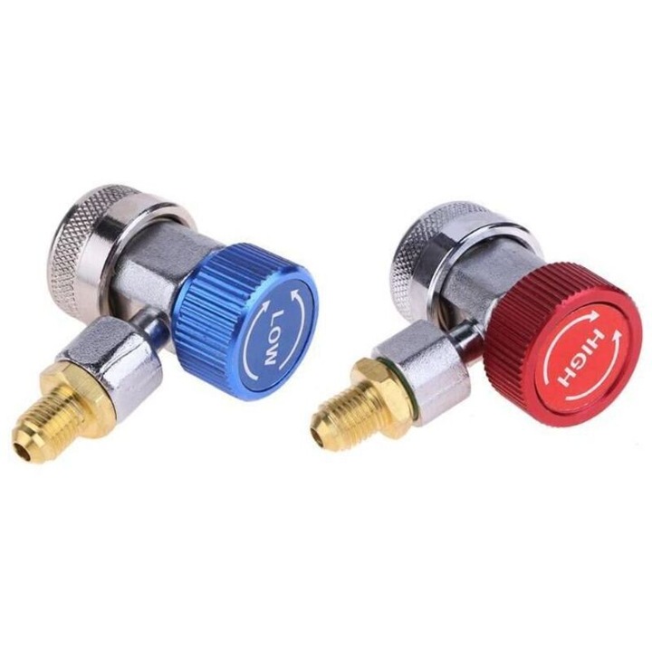 Set de 2 racorduri rapide pentru sisteme de climatizare auto R134A, presiune inalta si joasa, aluminiu, otel