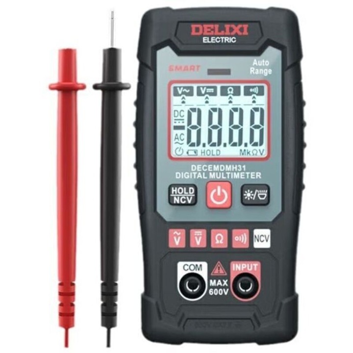 Multimetru digital, voltmetru automat (tensiune AC/DC, rezistenta, continuitate, NCV) tester cu iluminare de fundal LCD si lumina LED