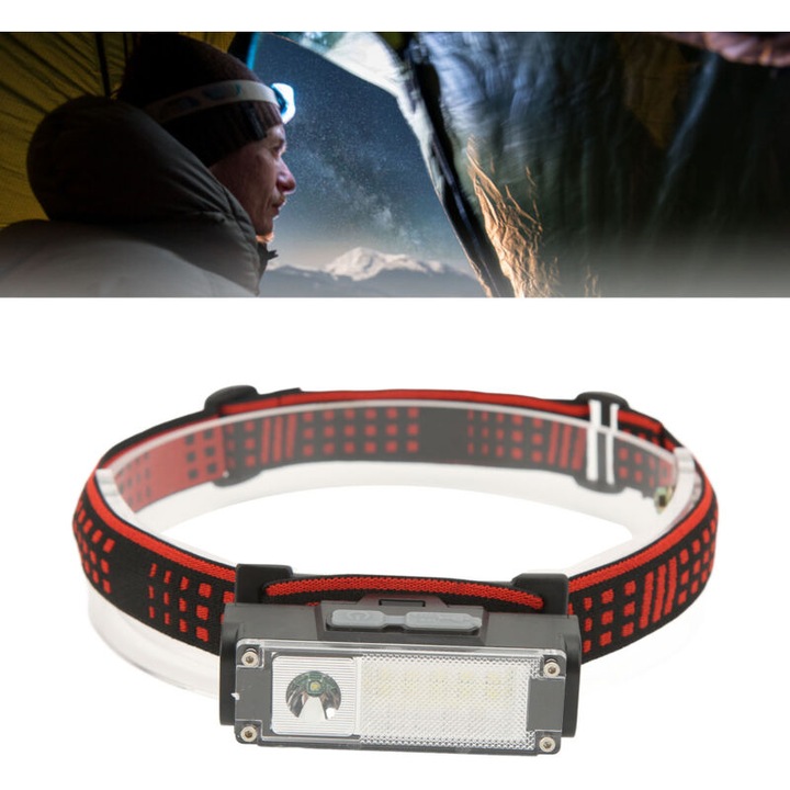 Lanterna USB tip C, 300-400 lm, 4 moduri, set cu banda de cap si cablu USB, impermeabila