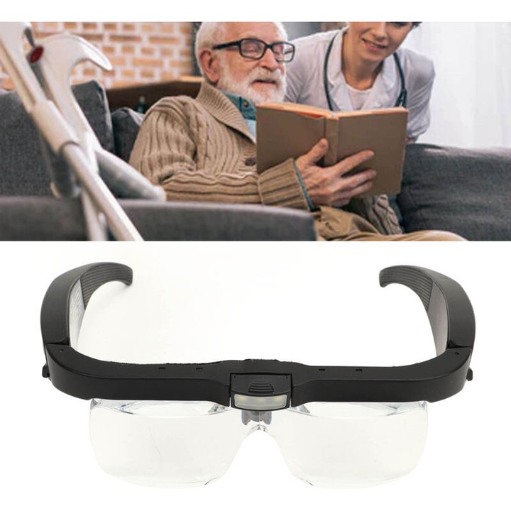 Lupa cu banda pentru cap, 5 lentile interschimbabile, 3 LED-uri, incarcabila, 3.7V, dimensiuni 30x15cm