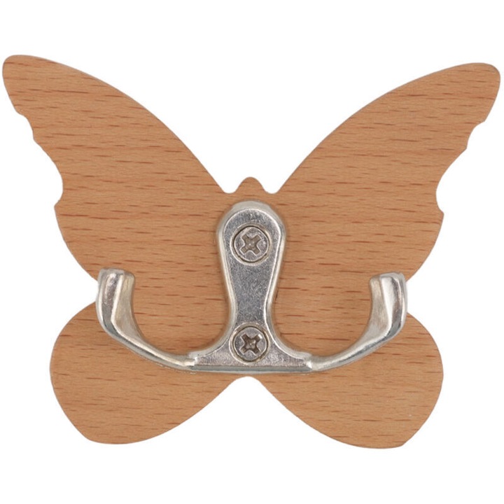 Cuiere din lemn in forma de fluture, set 1, pentru haine, palarii, esarfe, multicolor, 6 accesorii