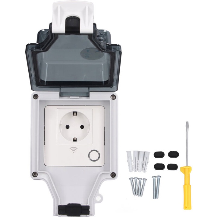 Priza inteligenta WiFi, priza de exterior impermeabila IP66 cu functie de temporizator cu telecomanda, priza inteligenta de perete pentru subsol, balcon, utilizare in exterior (SNW-SR)