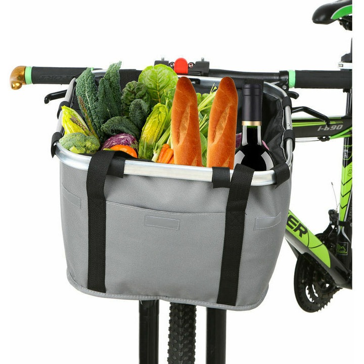 Cos de bicicleta pliabil, design pentru animale mici, suport detasabil, 36x30x28cm, multicolor