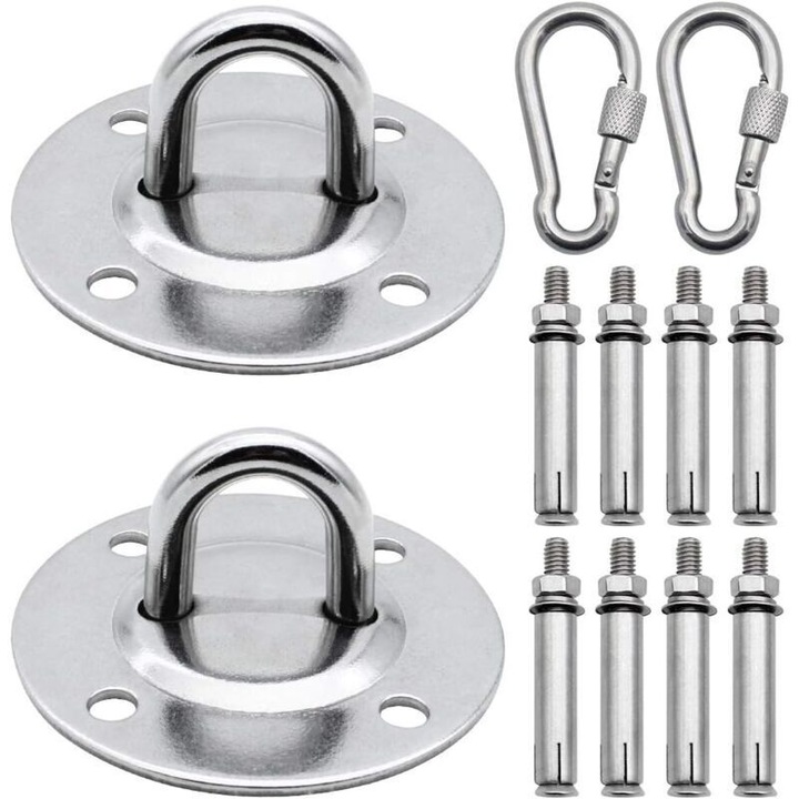Set 2 carlige de tavan din inox, suport pentru sac de box, kit pentru hamace, cu suruburi, 90mm, 500kg