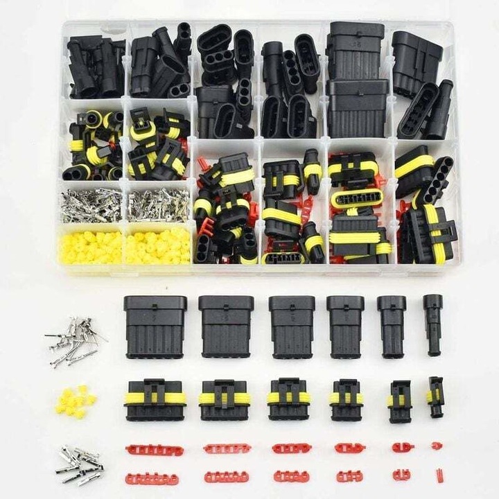 Kit conectori electrice impermeabili, 708 piese, terminale electrice cu 1/2/3/4/5/6 pini, cu cutie de stocare