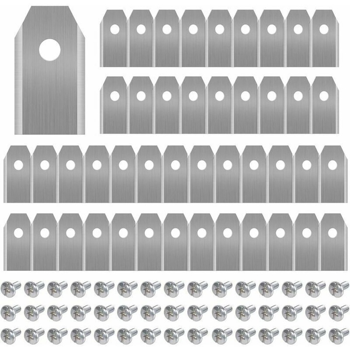 Set de lame pentru masini de tuns iarba, 45 lame din otel inoxidabil cu acoperire din titan, argintie, 35x18x0.75mm