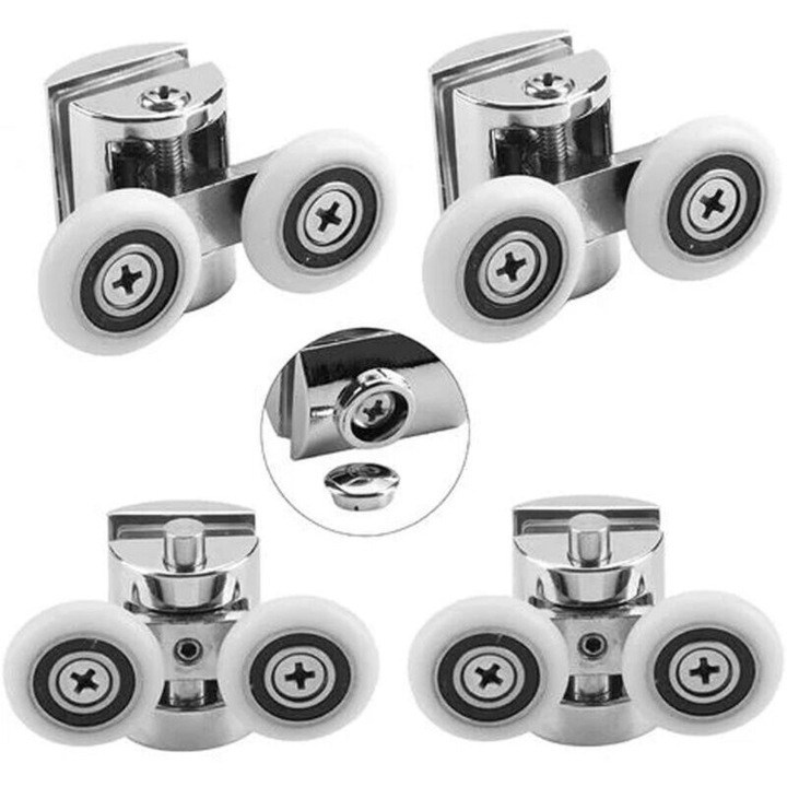 Set de 4 role duble pentru usi de dus, 23mm, metal, aliaj de zinc, pentru bai