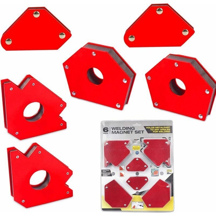 Set suporturi magnetice pentru sudura, 6 bucati, unghiuri 45x90x135 grade, 11 kg, compact