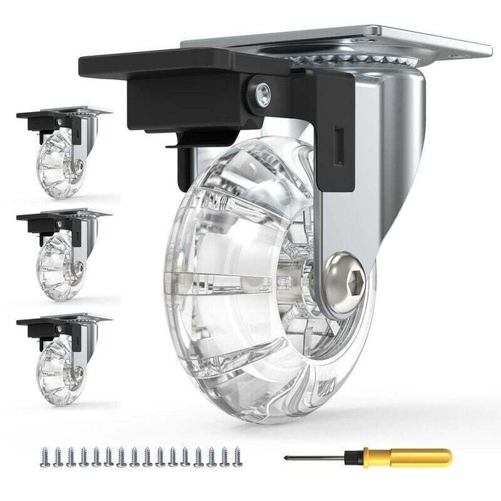 Set de 4 roti mobile cu frane, 360° rotire, capacitate de incarcare pana la 600kg, 50mm si 100mm