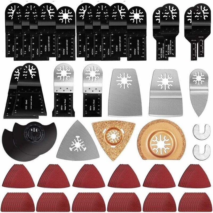 Set de 120 accesorii pentru unelte multifunctionale, 26 lame, 2 C-clips, 2 pad-uri de slefuire, 90 foi de slefuire, compatibil cu diverse unelte