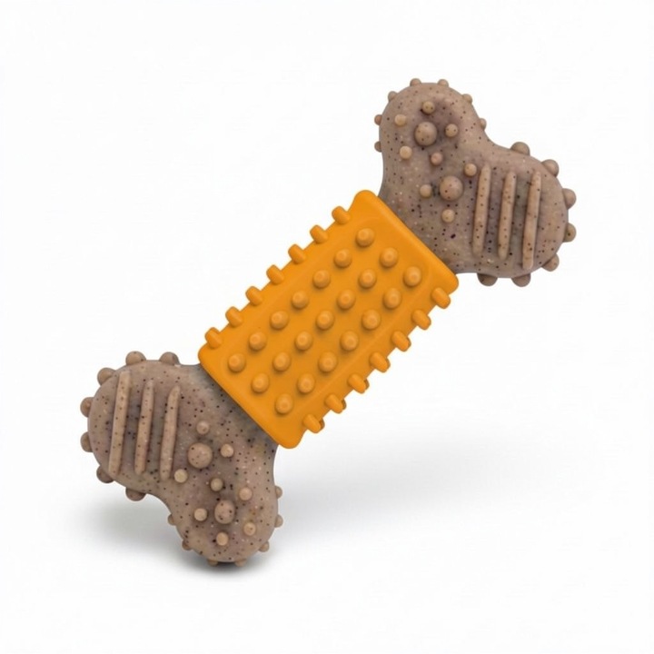 Jucărie de ros pentru câini, Nunbell, formă de os, cauciuc rezistent, albastru, dimensiune S