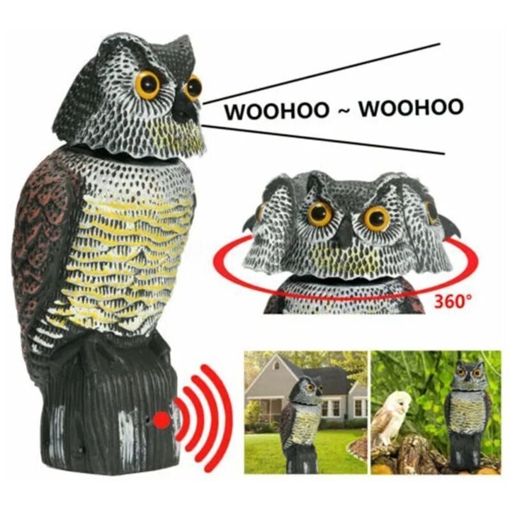 Sistem de speriat pasari cu bufnita, decorativ, 16x15x38.5cm, set 1 bucata