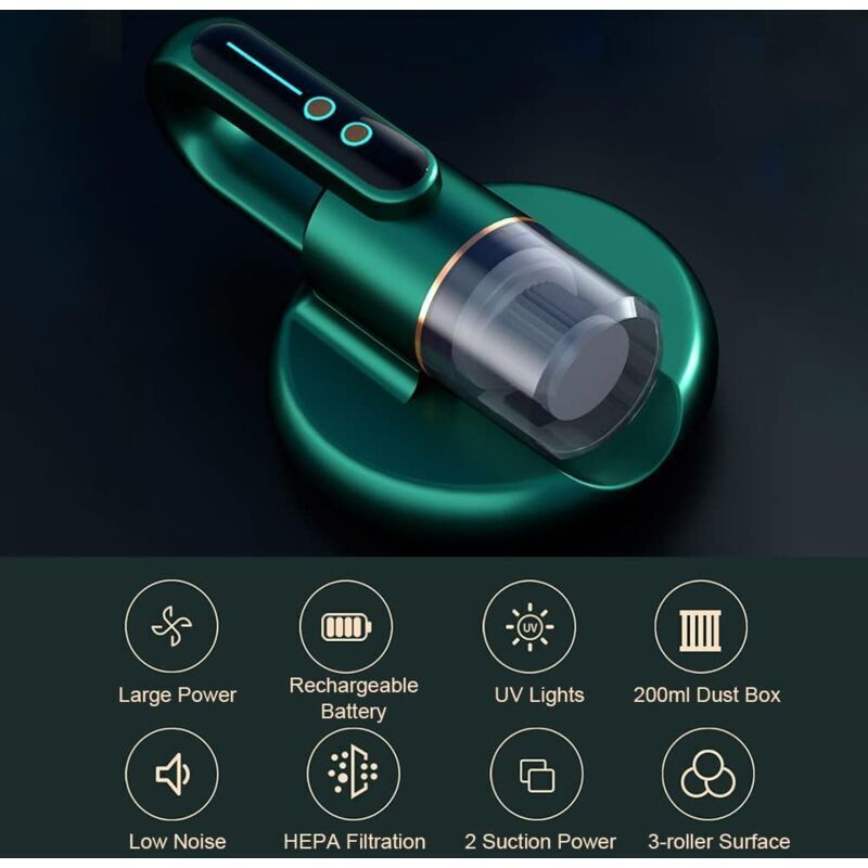 Aspirator portabil fara fir, 5000 PA, filtrare HEPA, UV anti-acarieni, pentru saltele, perne si canapele, set de curatare