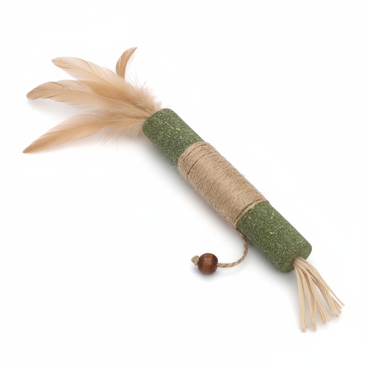 Jucărie Interactivă pentru Pisici, Design Tubular 16 cm, Pene Colorate, Frânghie Rezistentă