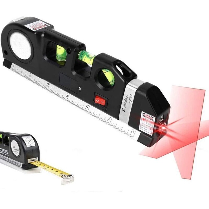 Nivel laser multifunctional 4 in 1, 8 picioare, cu rigla, 3 nivele de nivelare, pentru utilizare interioara