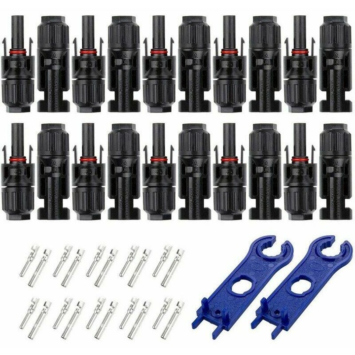 Set 10 perechi conectori MC4 pentru sisteme fotovoltaice, accesorii cablu panou solar, impermeabili, negru
