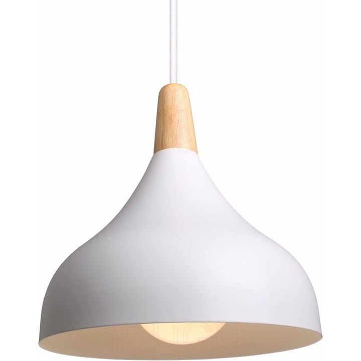 Lustra suspendata metalica si din lemn, design modern, forma de picatura, O 20cm, inaltime 20cm, cablu ajustabil 100cm