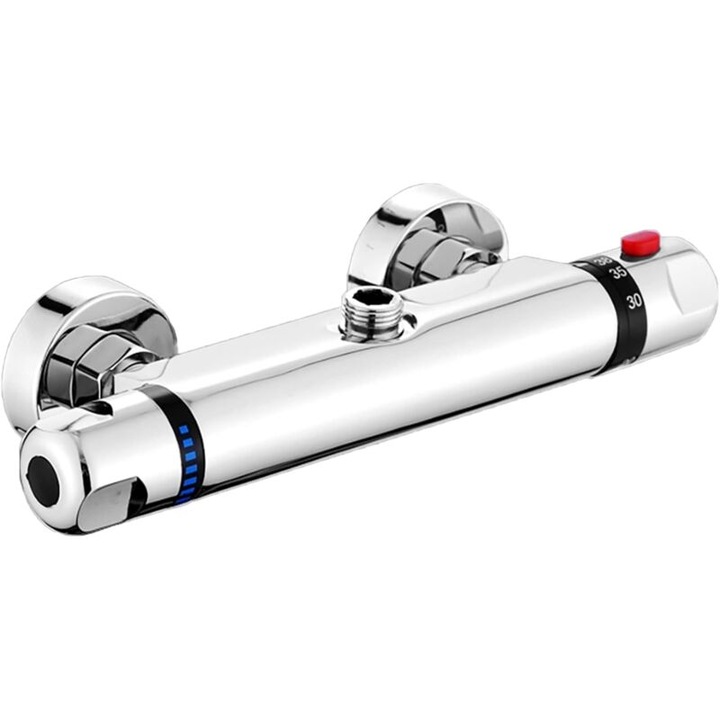 Fali termosztátos csaptelep, króm, forrázás elleni védelem, maximális hőmérséklet előbeállítás, 1/2" x 3/4"