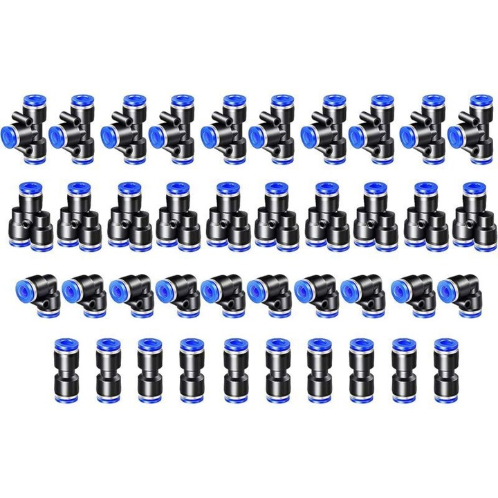 Set 40PCS Fitinguri Pneumatice 4mm pentru Tuburi de Aer, Tip Y/T/Drept/Colt, Material PU/Plastic